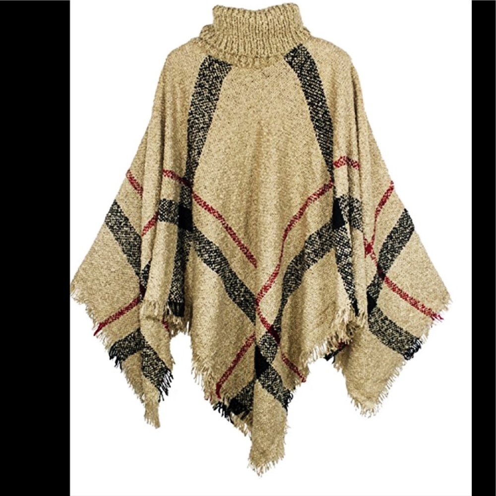 Long Knitted fringe trim Sweater PONCHOS cape